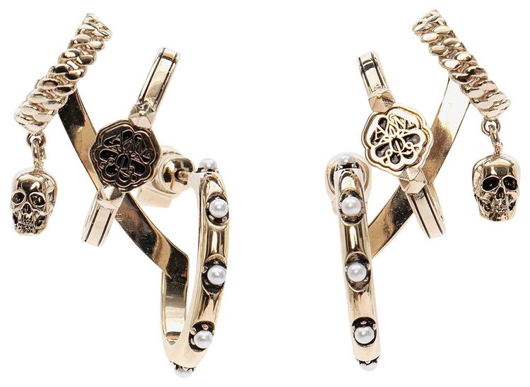 Alexander McQueen Multi Hoop Earrings Pale Gold