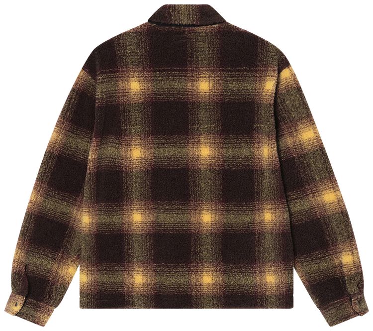 Stussy Shadow Plaid Sherpa Zip Shirt Brown