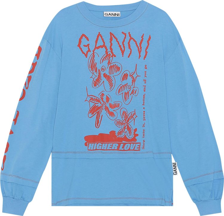 Ganni Crystal-ball Print Cotton-jersey T-shirt in Blue