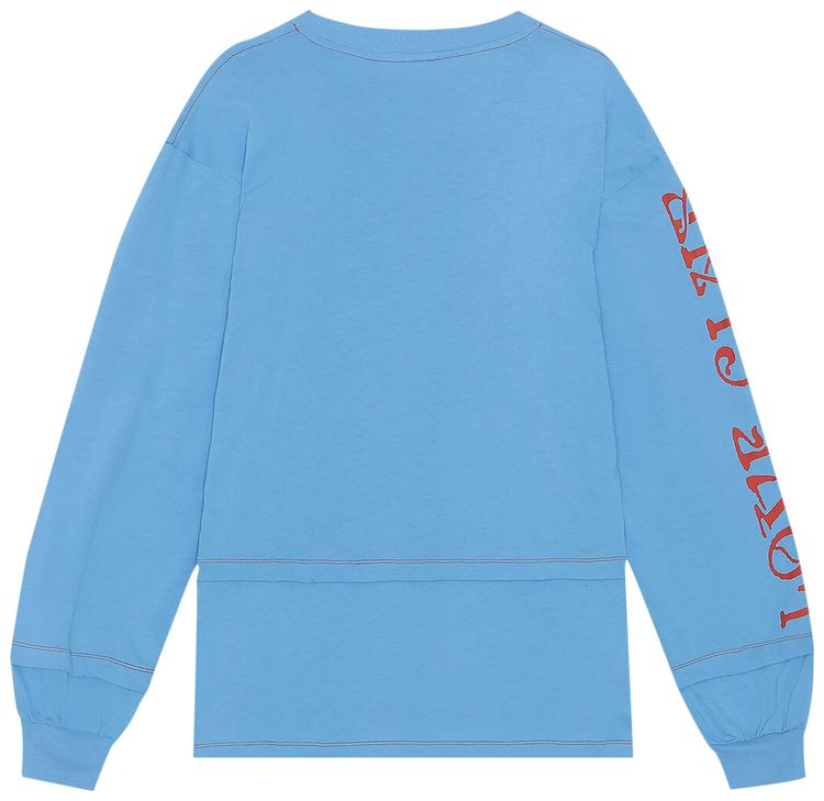 Ganni Light Jersey Love O Neck Layered T Shirt Azure Blue