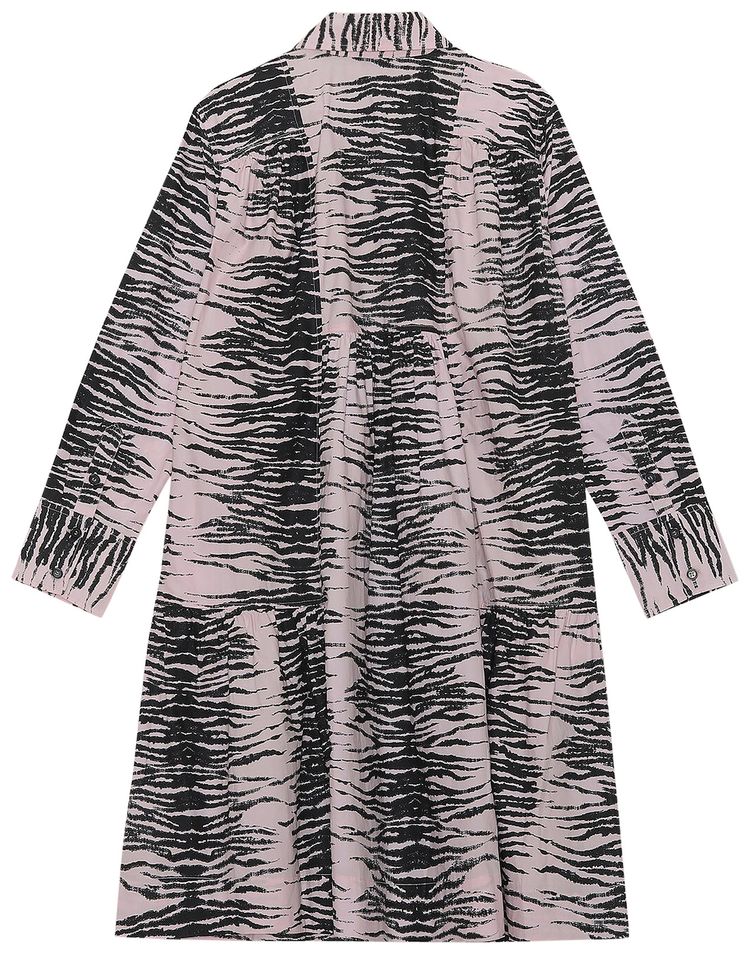 Ganni Printed Cotton Gathered Panel Wide Shirt Dress Light Lilac