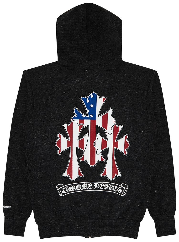 Chrome Hearts American Flag Cemetery Cross Zip Hoodie BlackWhite