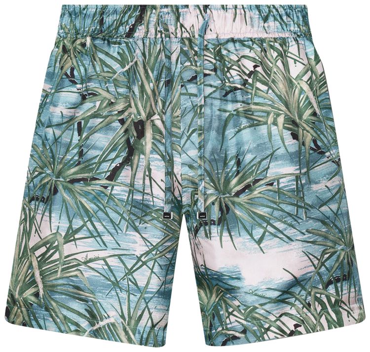 Amiri Floral Aloha Tree Silk Short Blue