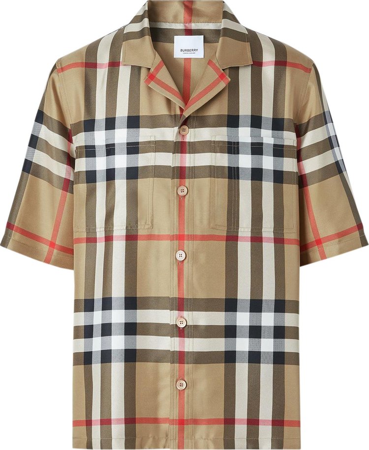 Burberry Short-Sleeve Check Silk Shirt 'Archive Beige'