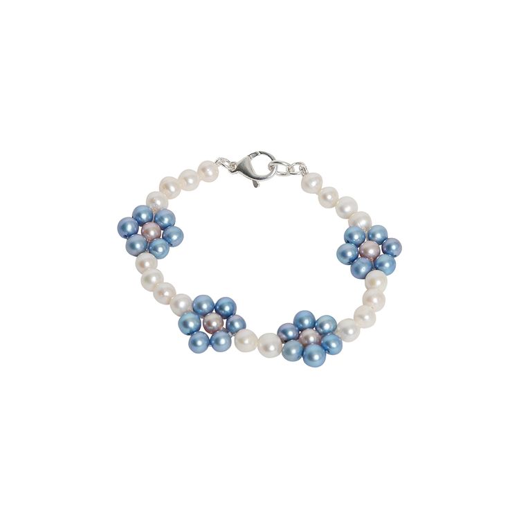 Hatton Labs Blue Daisy Pearl Bracelet Solid Sterling Silver
