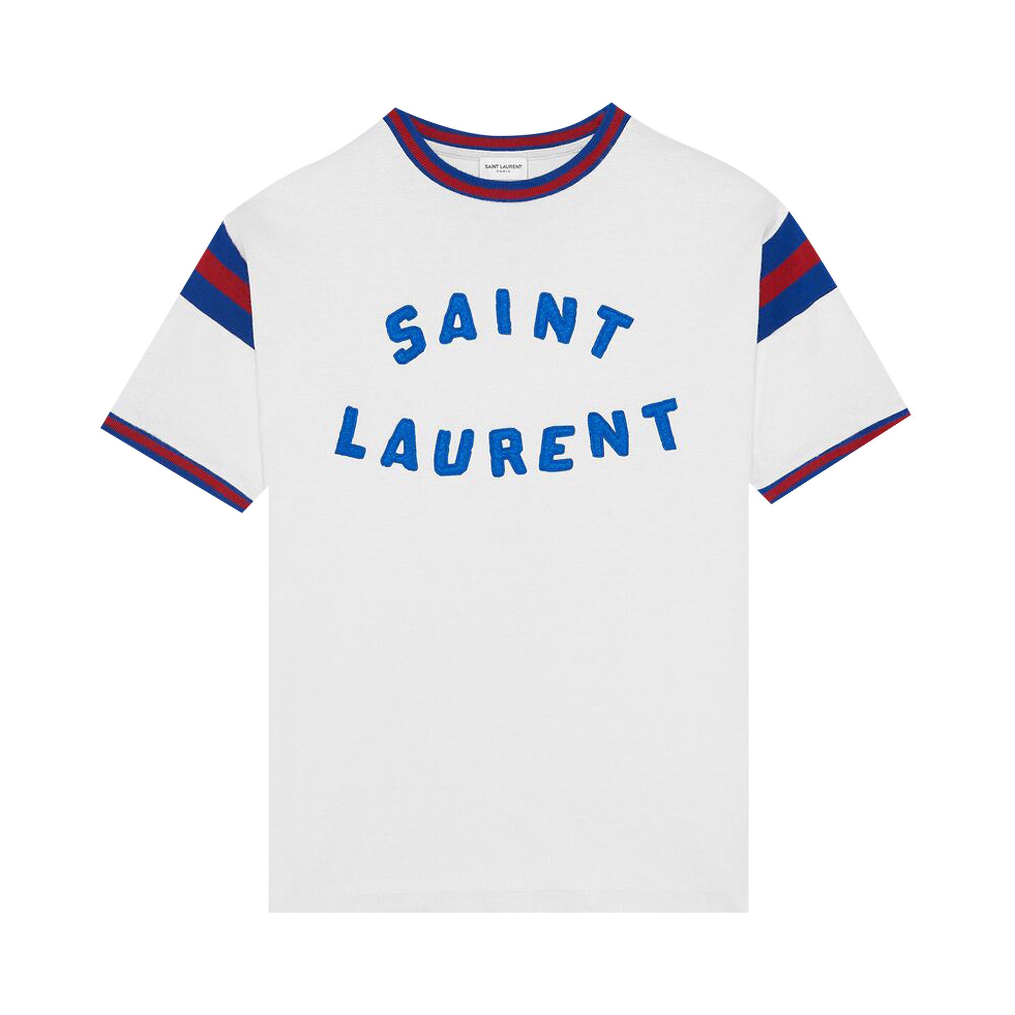 Buy Saint Laurent Maxi Logo T-Shirt 'Dirty Ecru/Bleu/Rouge