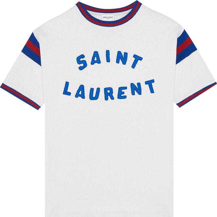 Saint Laurent Maxi Logo T-Shirt 'Dirty Ecru/Bleu/Rouge'
