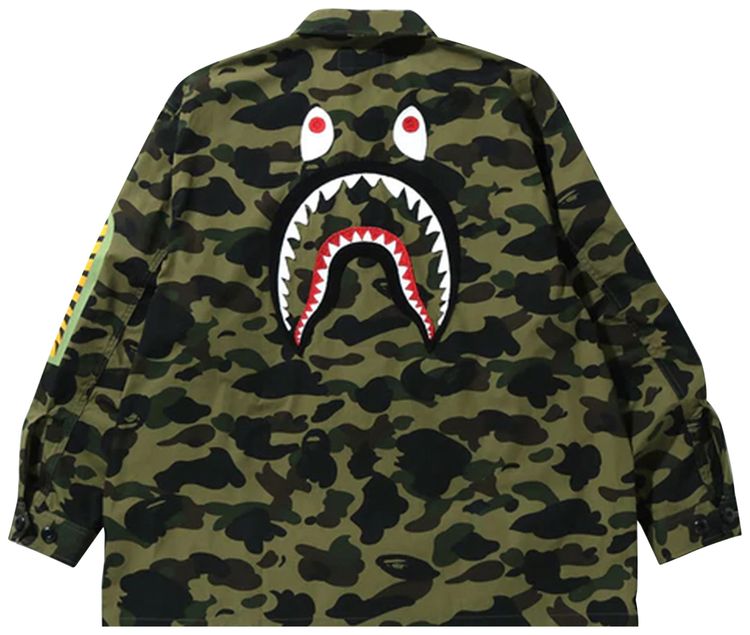 BAPE 1st Camo Shark Relaxed Fit Military Shirt Green
