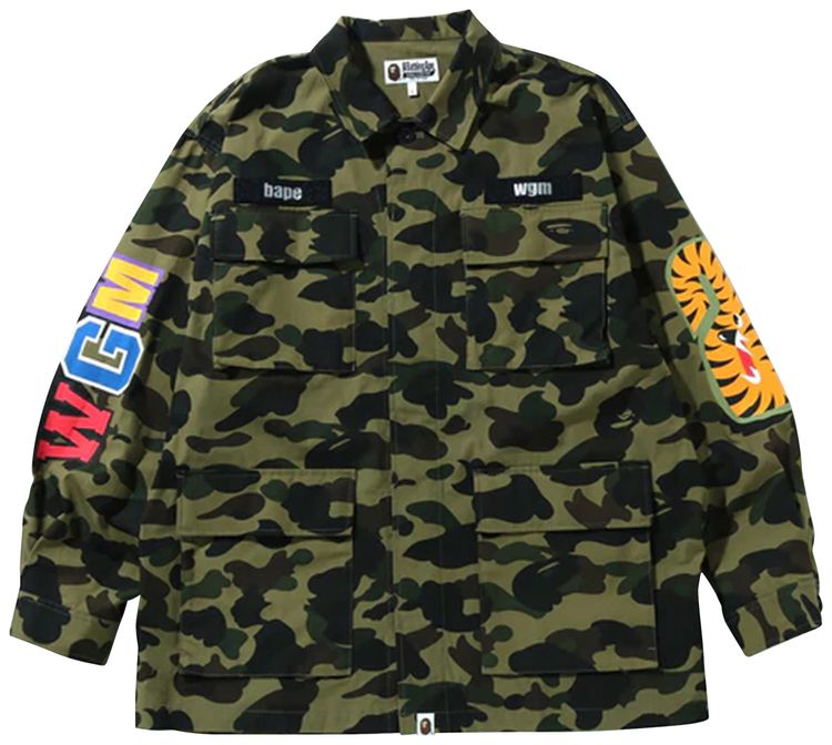 BAPE 1st Camo Shark Relaxed Fit Military Shirt Green