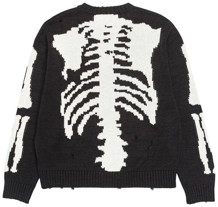 Kapital 5G Cotton Knit Bone Crew Sweater Black