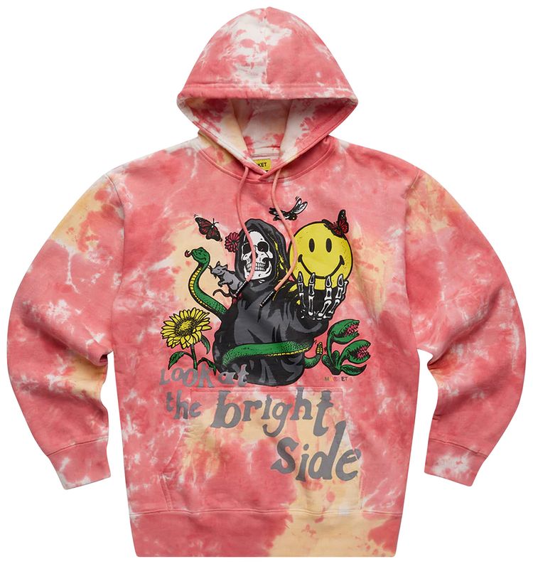Market Smiley Look At The Bright Side Hoodie Pink Tie Dye