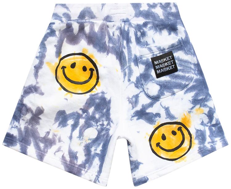 Market Smiley Sun Dye Sweatshorts Yellow Blue Tie Dye