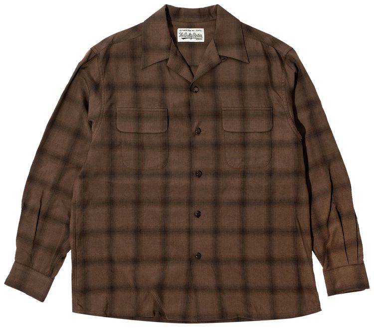 Wacko Maria Ombray Check Open Collar Shirt Brown