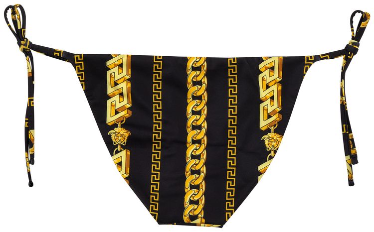 Versace Chain Pinstripe Bikini Bottoms BlackGold