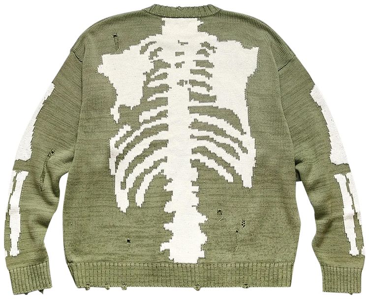 Kapital 5G Cotton Knit Bone Crew Sweater Khaki