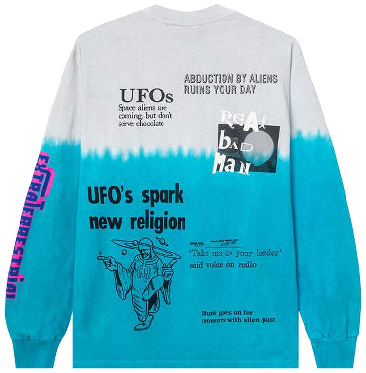 Real Bad Man Extraterrestrial Shit Long Sleeve Tee GreyBlue Tie Dye