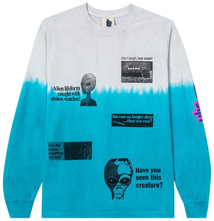 Real Bad Man Extraterrestrial Shit Long Sleeve Tee GreyBlue Tie Dye