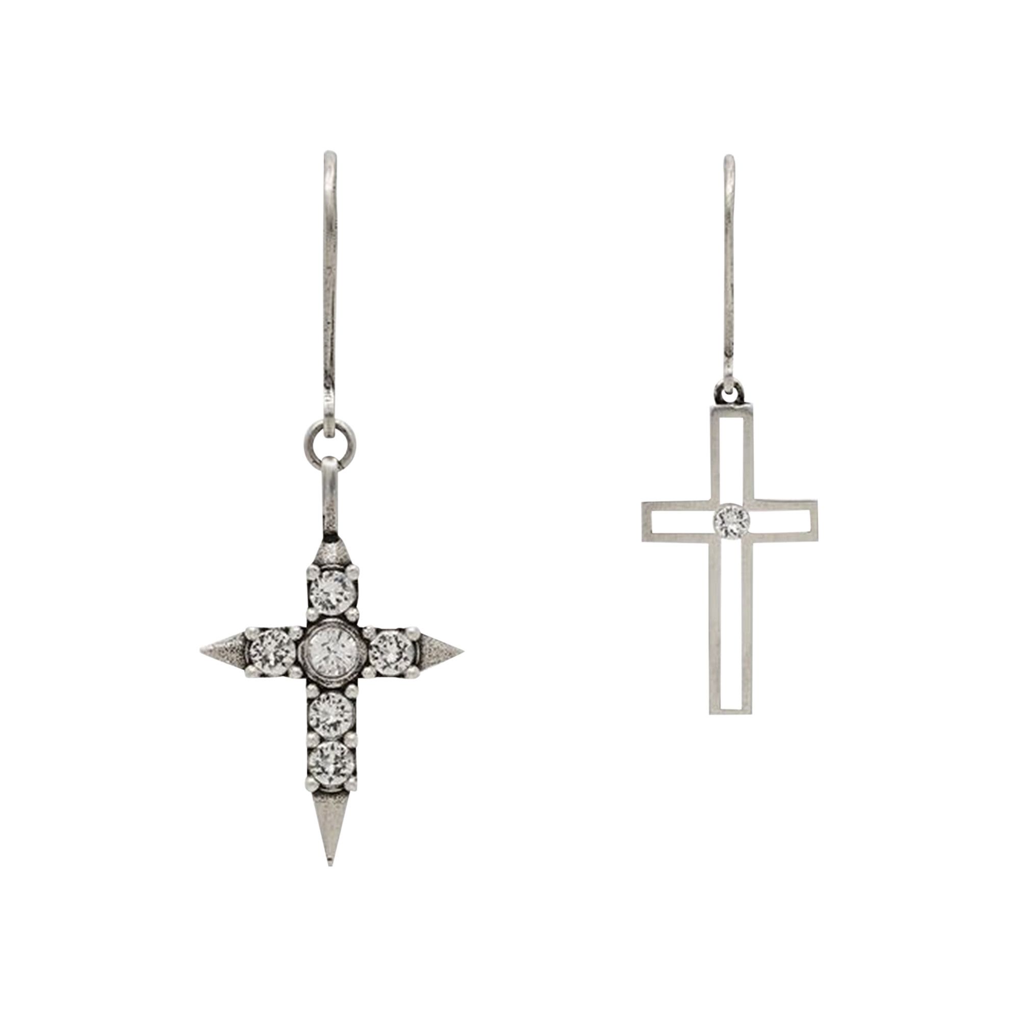 【おまけ付】 Buy Earrings Cross Asymmetrical Metal Laurent Saint アクセサリー