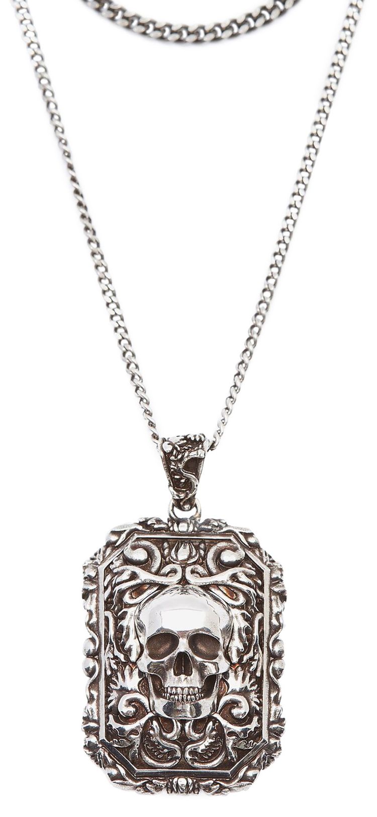 Alexander McQueen Engraved Skull Necklace Antique Silver