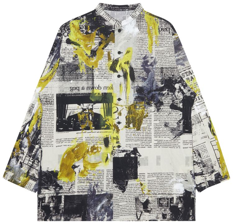 Yohji Yamamoto Pour Homme Newspaper Print Shirt BlackWhite