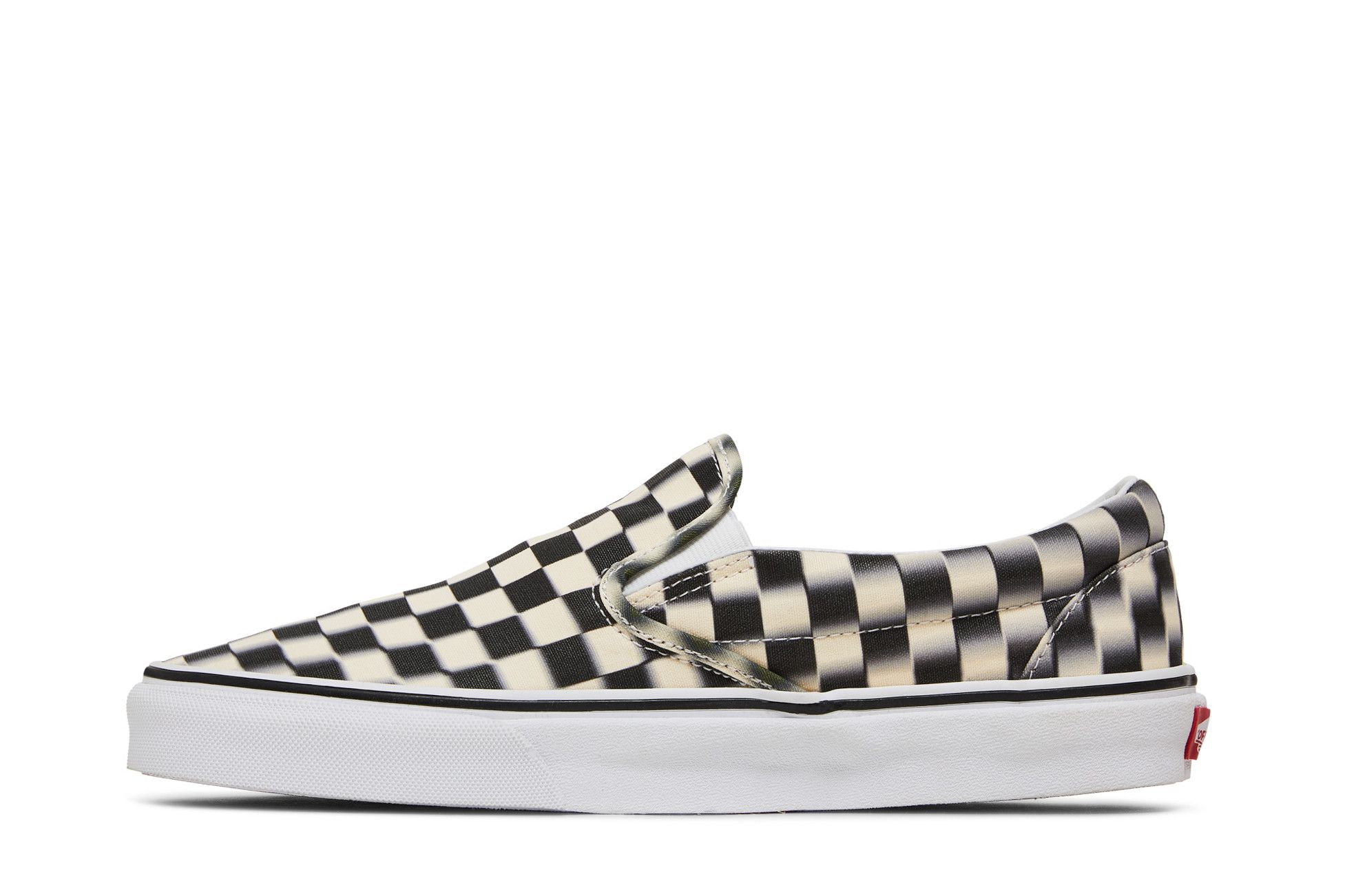 Blurred checkerboard vans slip on top