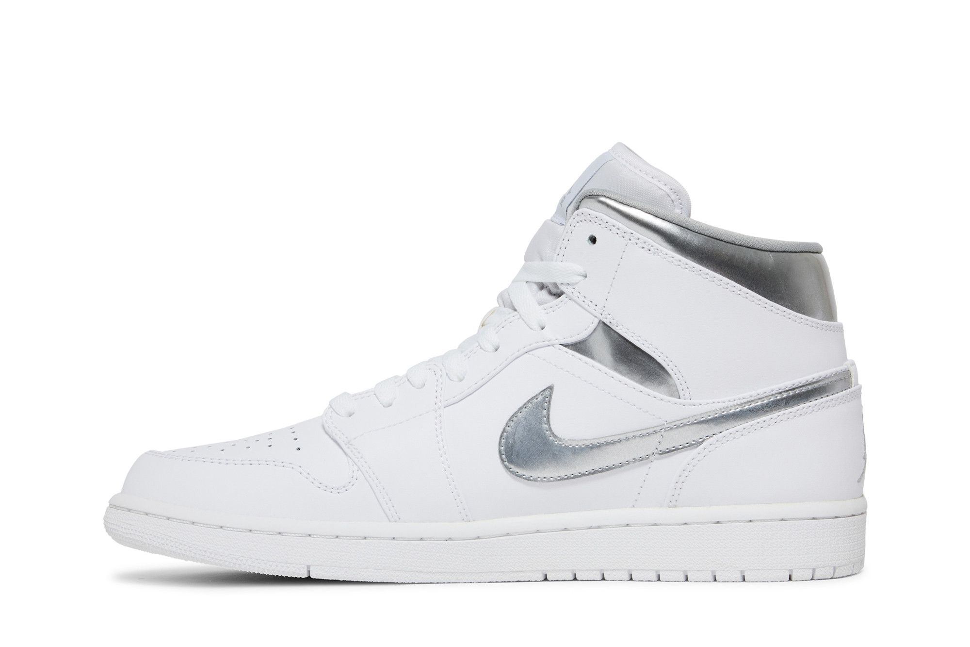 Air jordan 1 mid white silver deals