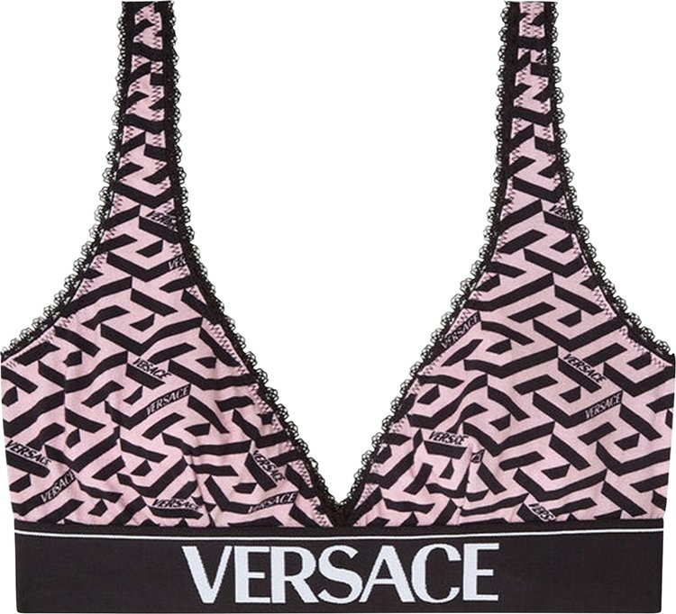 Pink & Green Greca Border Sports Bra by Versace Underwear on Sale