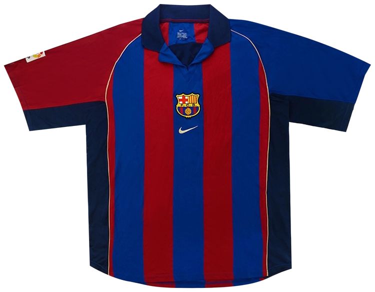 Nike 2001 2002 Barcelona Match Issue Overmars 11 Home Jersey RedBlue