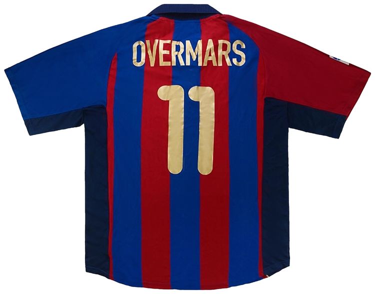 Nike 2001 2002 Barcelona Match Issue Overmars 11 Home Jersey RedBlue
