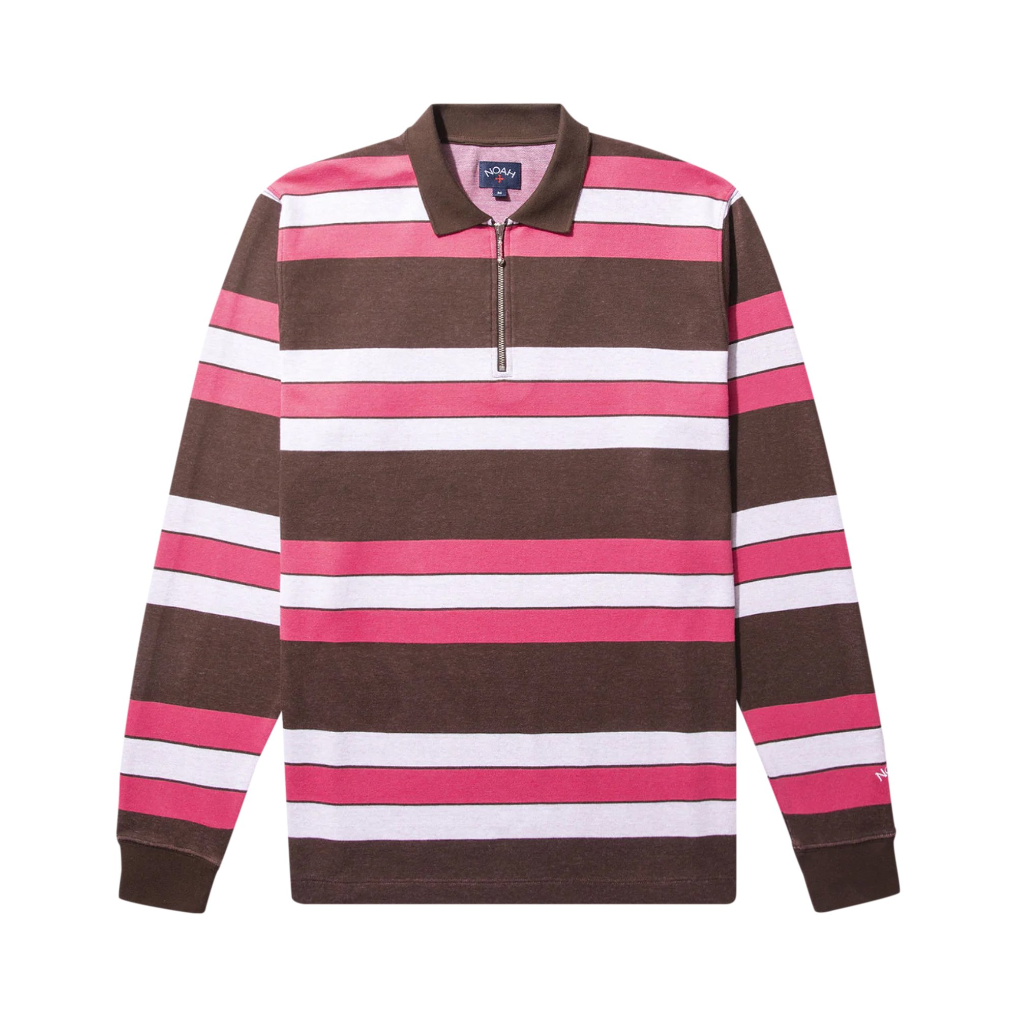 Buy Noah Long-Sleeve Striped Zip Polo 'Brown/White/Pink