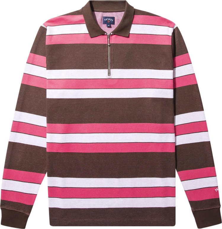 Noah Long-Sleeve Striped Zip Polo 'Brown/White/Pink'