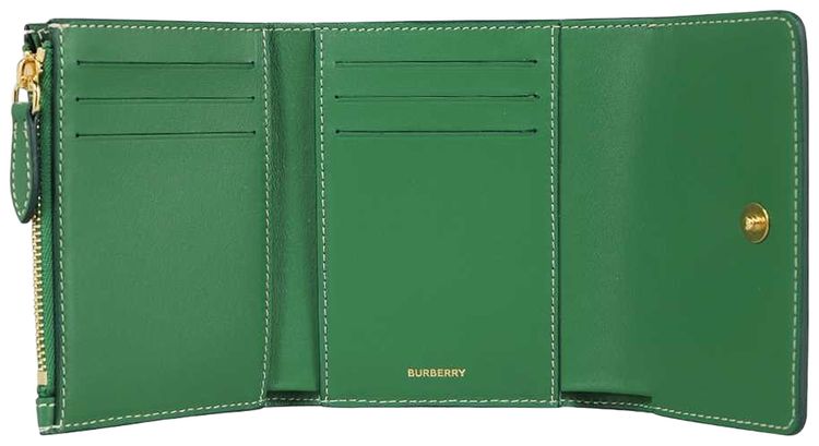 Burberry Lancaster Small Vintage Check And Leather Folding Wallet Ivy Green