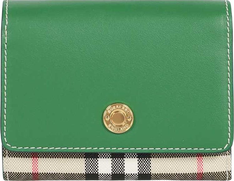 Burberry Lancaster Small Vintage Check And Leather Folding Wallet 'Ivy Green'