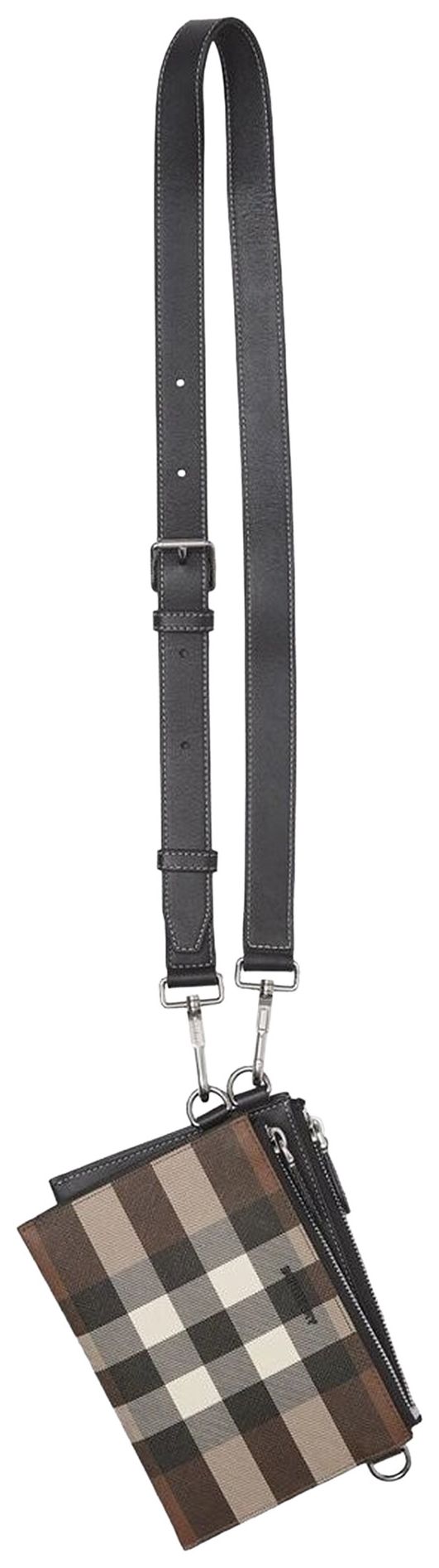 Burberry Check And Leather Link Pouch Crossbody Bag Dark Birch Brown