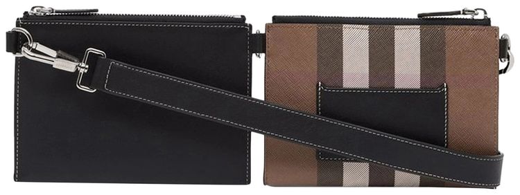 Burberry Check And Leather Link Pouch Crossbody Bag Dark Birch Brown