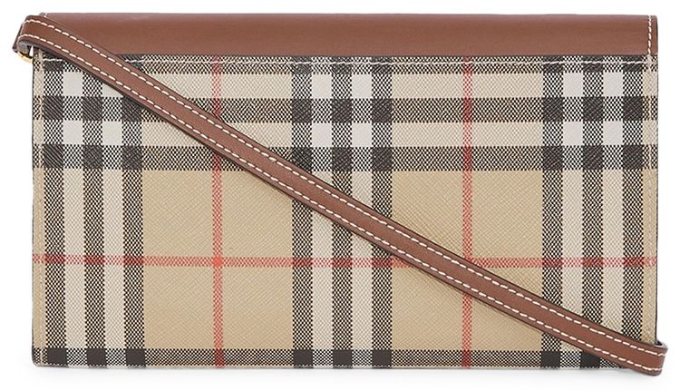 Burberry Check And Leather Wallet With Detachable Strap Tan