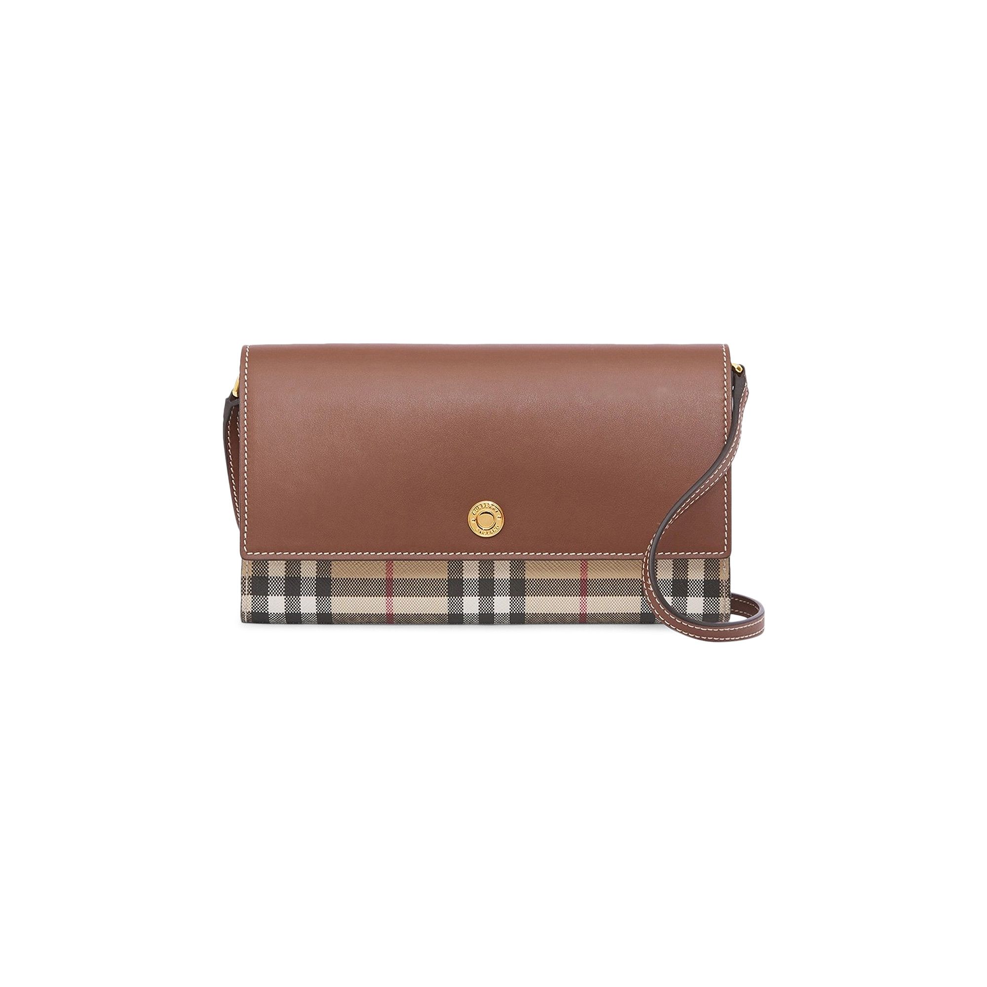 Burberry vintage check and leather wallet with detachable strap outlet