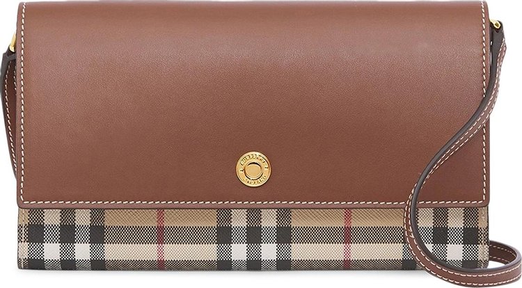 Burberry Check And Leather Wallet With Detachable Strap 'Tan'