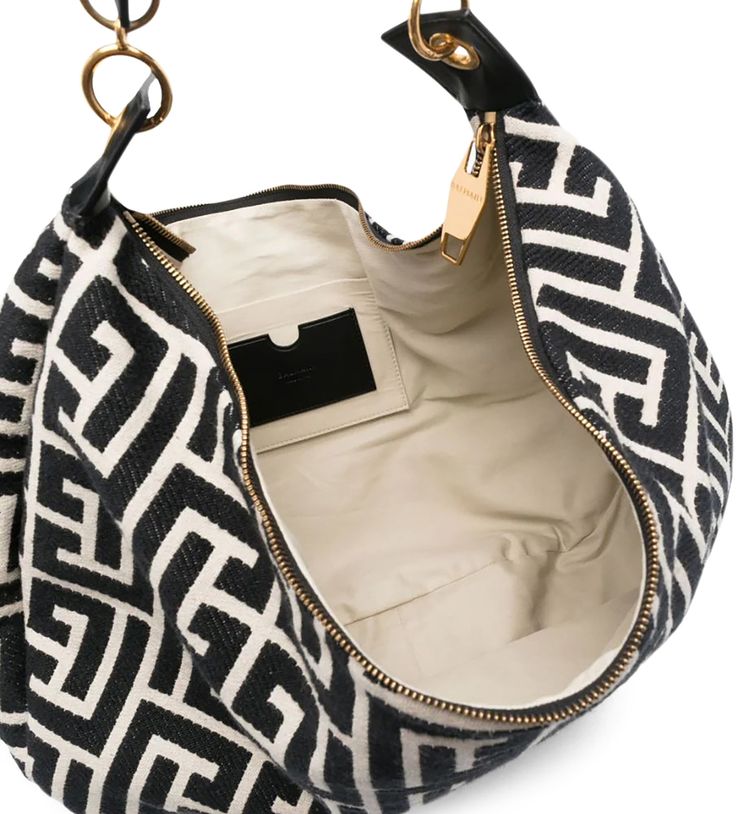 Balmain Monogram Jacquard Hobo Bag IvoireNoir