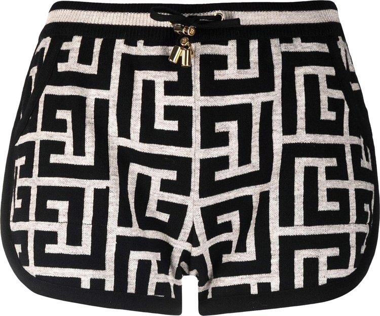 Balmain Maxi Monogram Knitted Shorts IvoireNoir