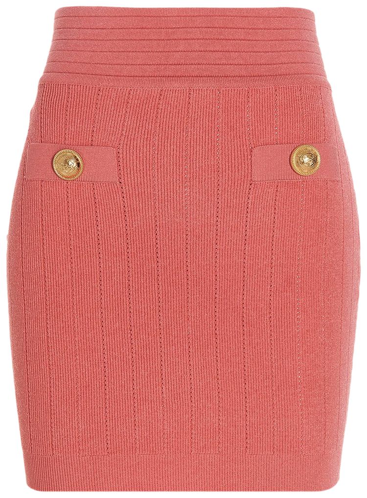 Balmain Two Button Short Knitted Skirt Salmon Pink
