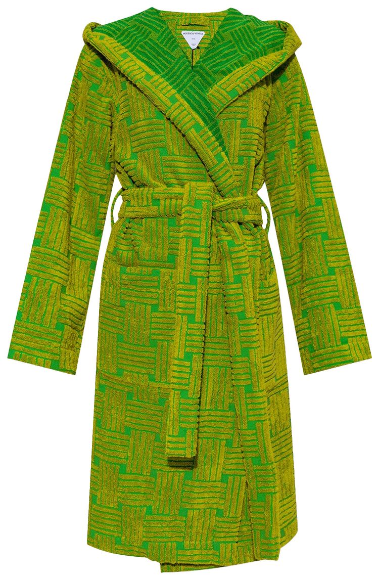 Bottega Veneta Intreccio Jacquard Cotton Terry Bathrobe ParakeetKiwi