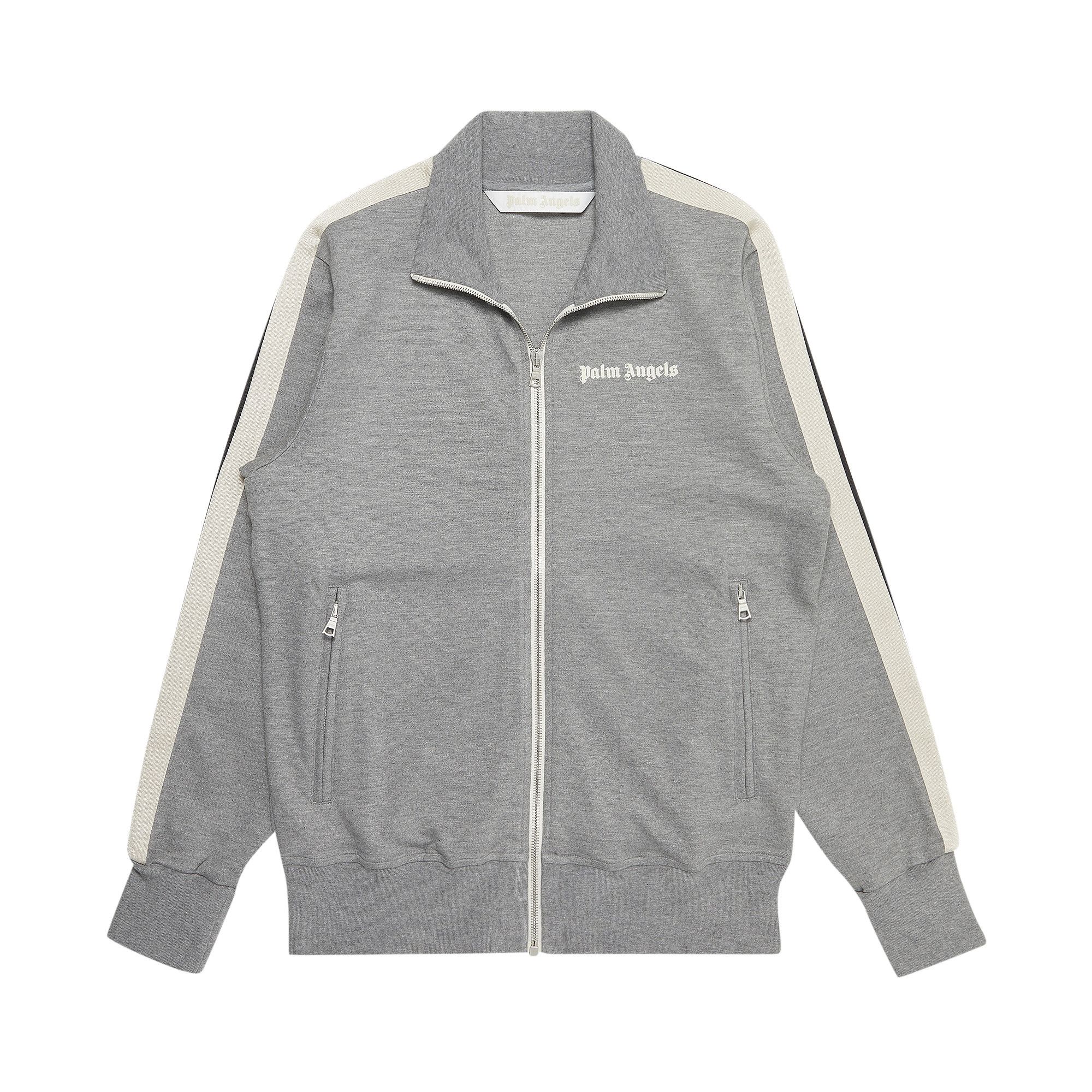 Buy Palm Angels Chenille Track Jacket Melange Grey Black PWBD019S22FAB0020810 GOAT