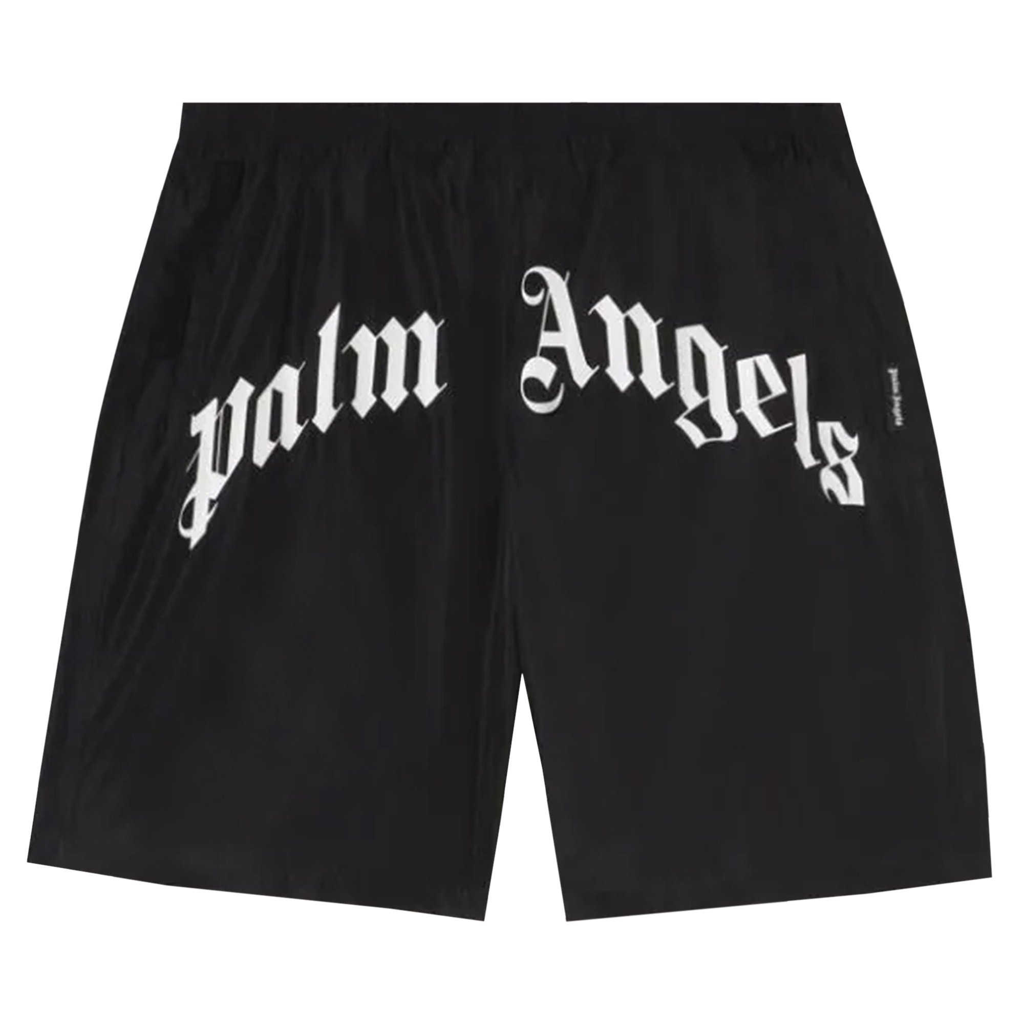 Palm Angels Curved Logo Swim Short 'Black/White' | GOAT