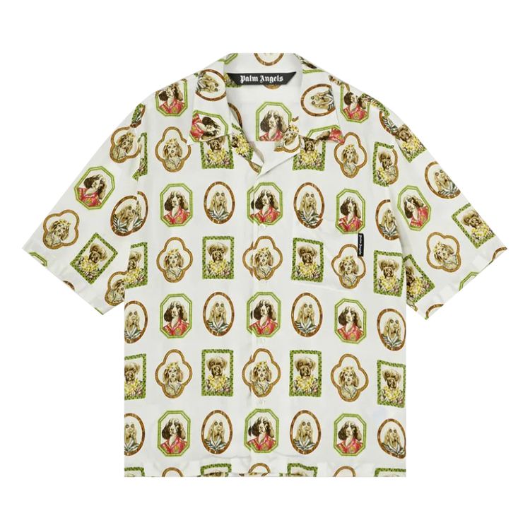 Buy Palm Angels Hawaiian Dogs Bowling Shirt 'White/Multicolor
