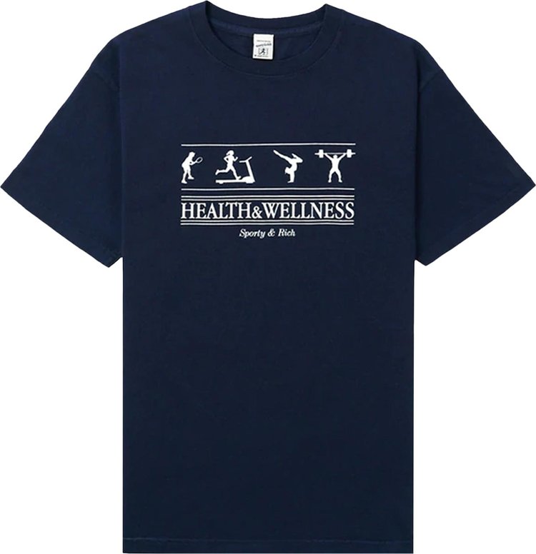 Sporty  Rich Health  Wellness T Shirt NavyWhite