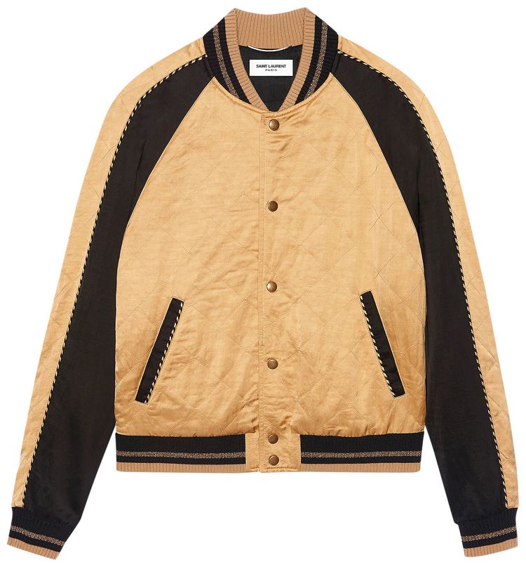 Saint Laurent Teddy Quilted Jacket Pale GoldBlack
