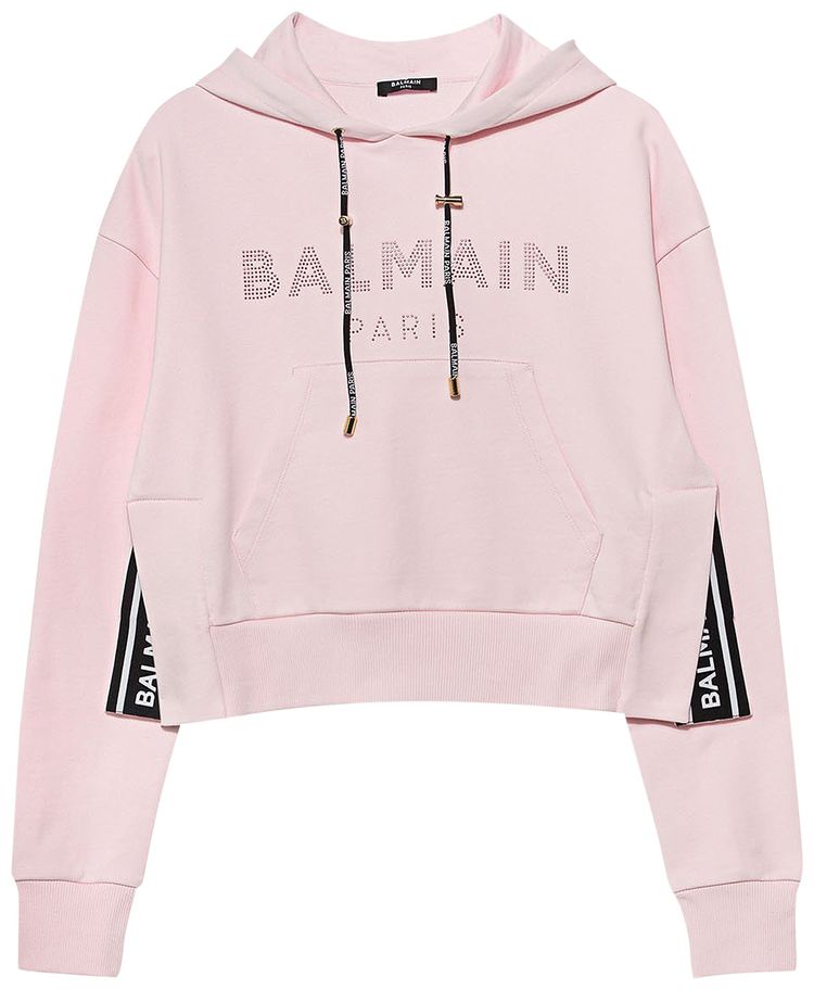 Balmain Rhinestone Logo Hoodie Pink