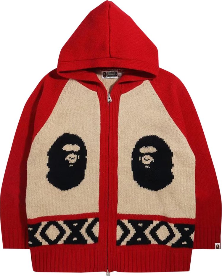 BAPE Ape Head Knit Zip Hoodie 'Red'