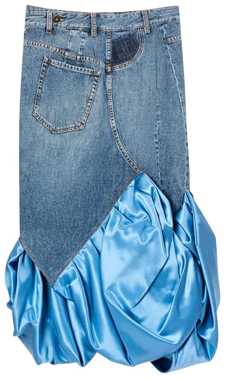Loewe Satin Panel Denim Skirt Blue Denim